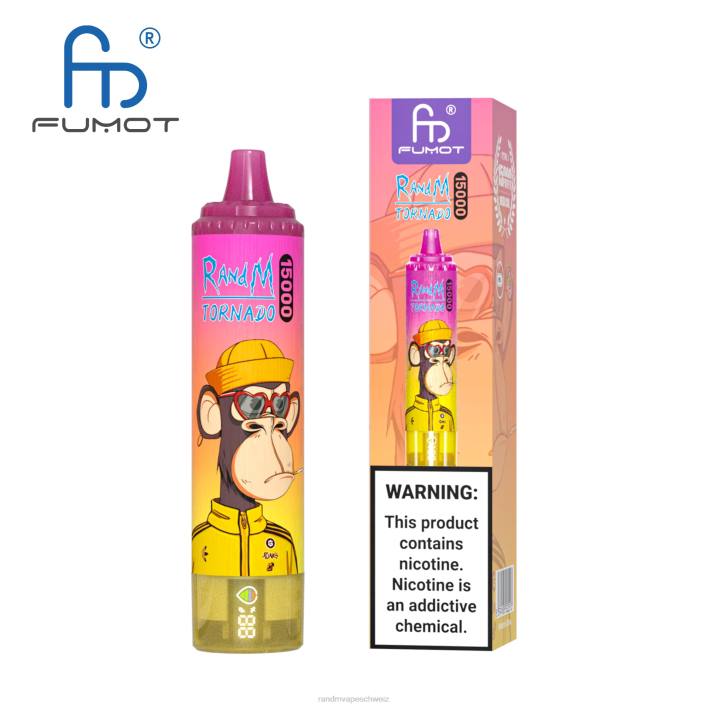RandM Tornado Schweiz | Fumot RandM Tornado 00P253 15000 Vape-Gerät mit Akku und E-Liquid-Display Version 3 Mango auf Eis